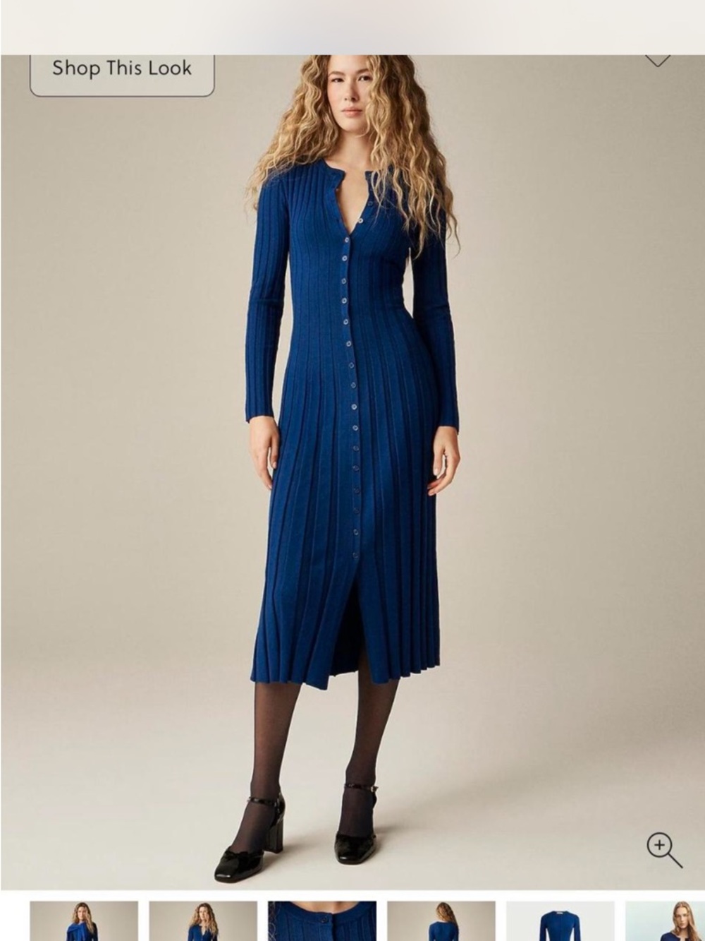 J. Crew Ribbed Button-Front Merino Woll Midi Dress in Navy Blue, Like New